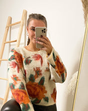 Lade das Bild in den Galerie-Viewer, Pullover mit Blumenmuster, creme/orange/grün
